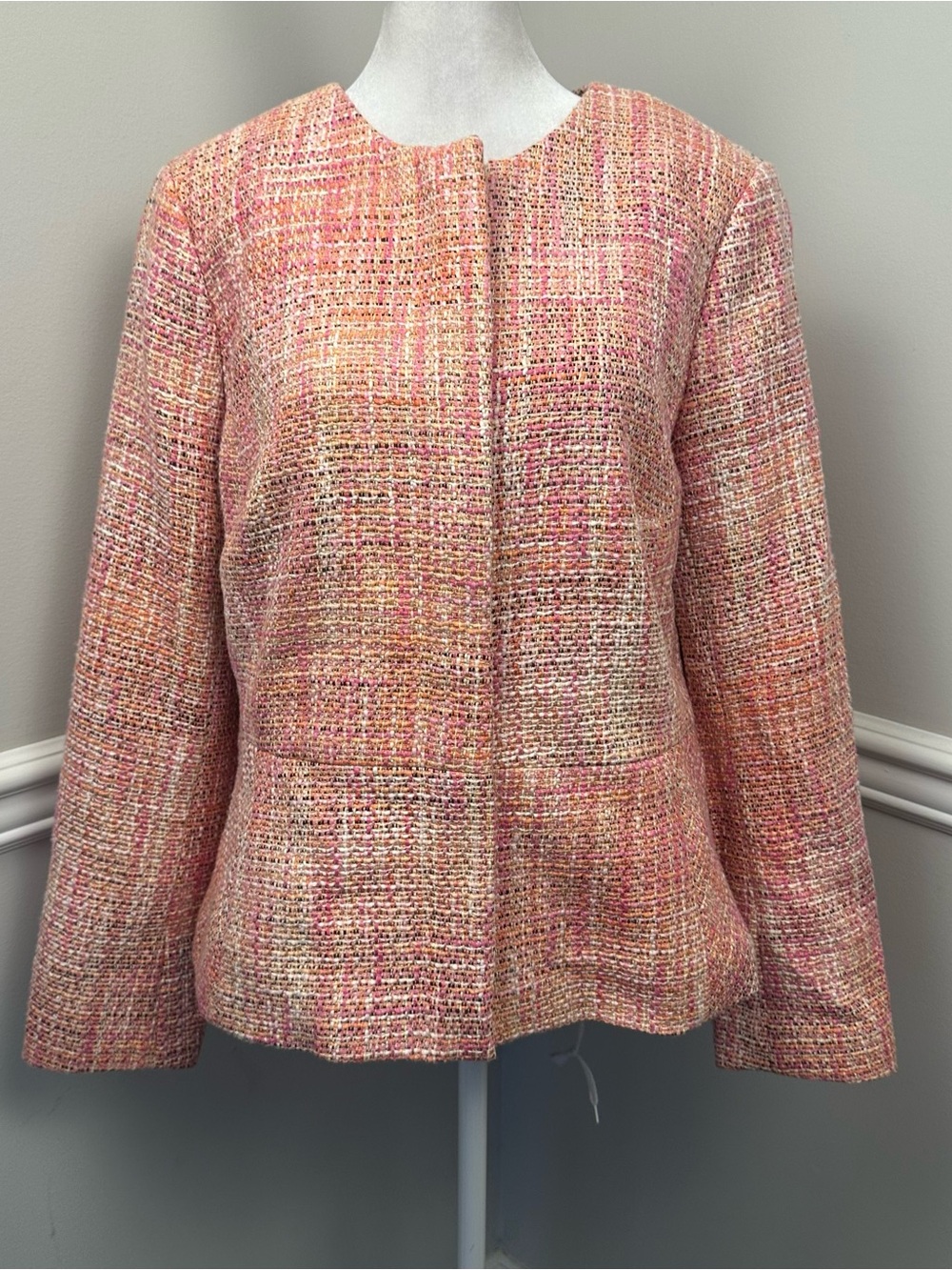 Talbots Pink Multi Tweed Collarless Blazer 12 NWTS